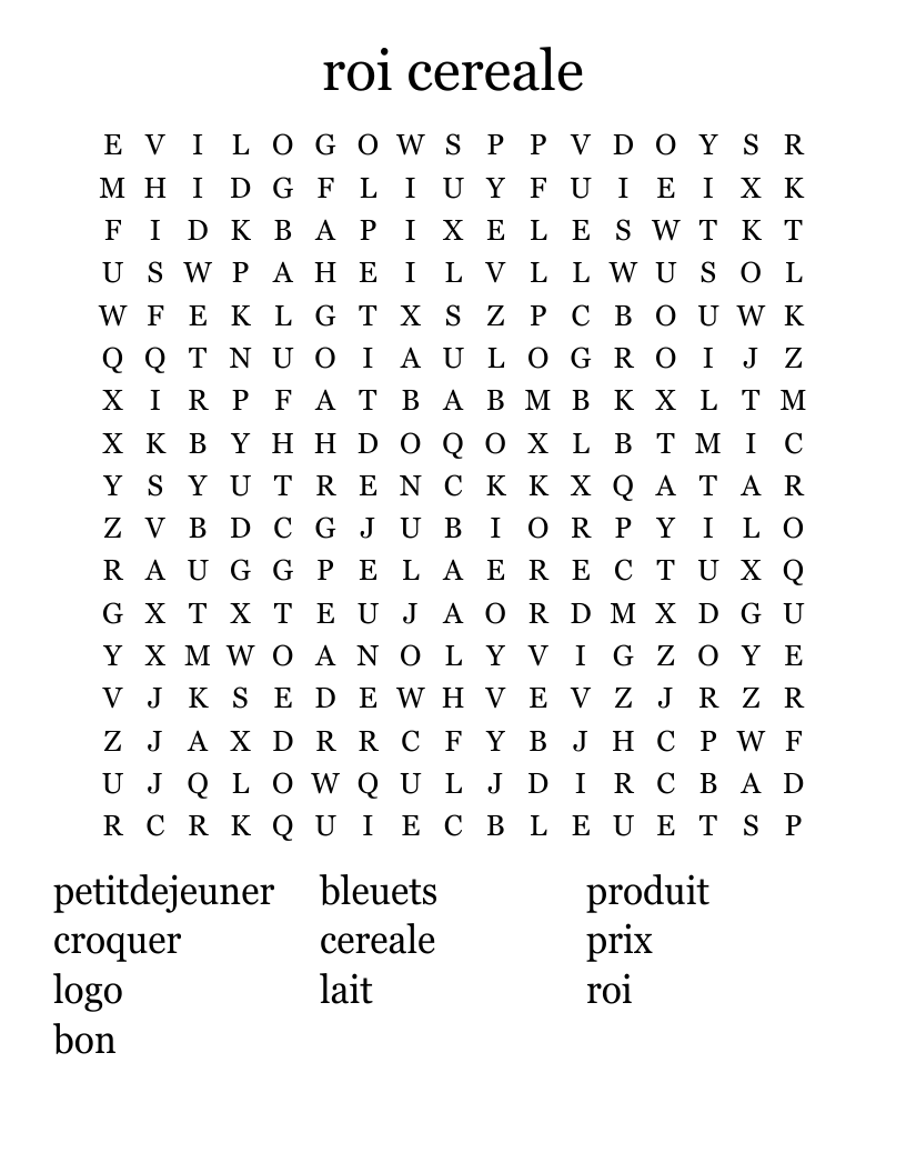 roi cereale  Word Search
