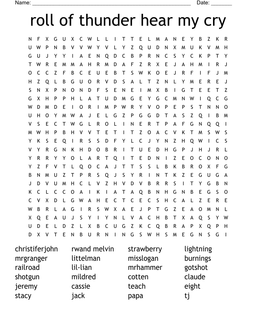 roll of thunder hear my cry Word Search