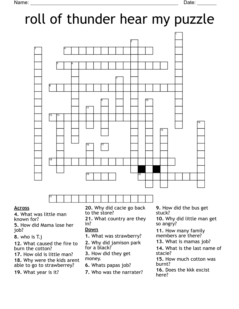 roll of thunder hear my puzzle Crossword