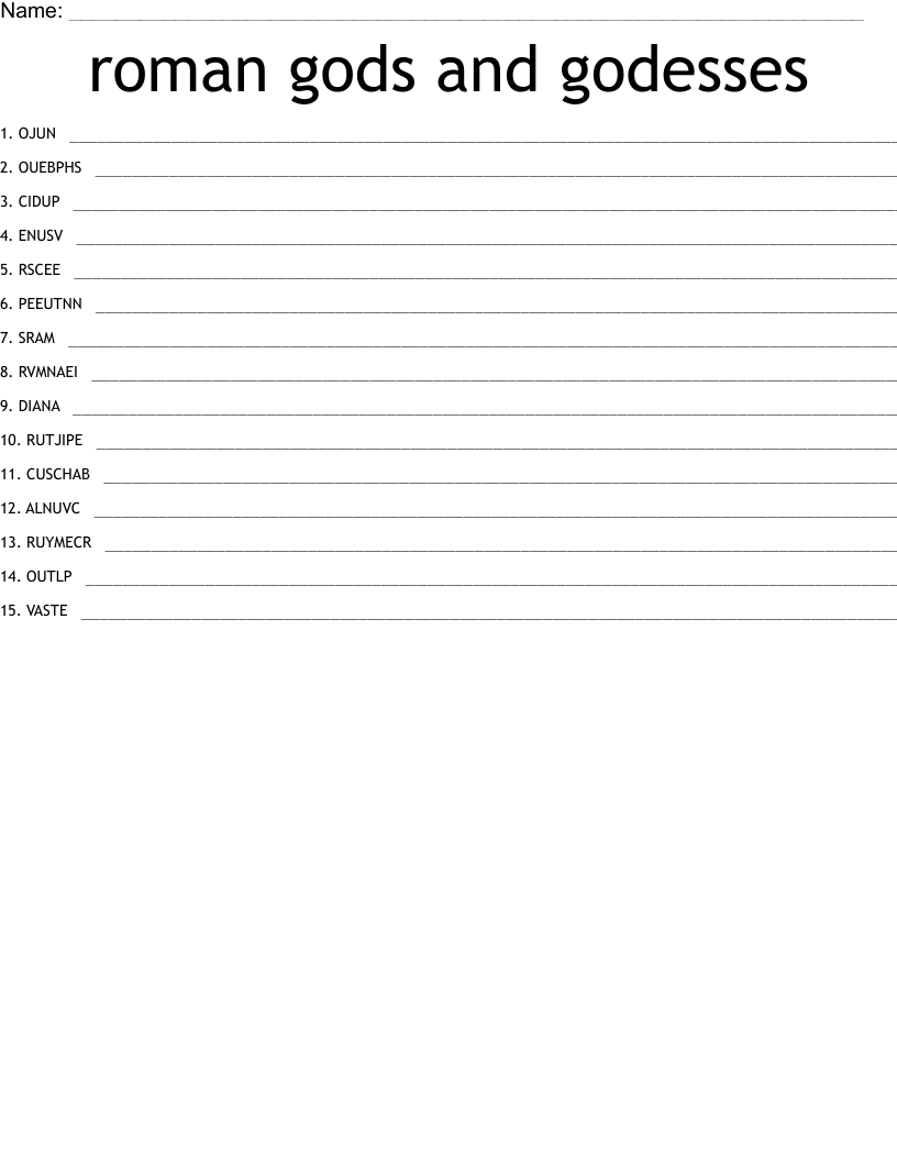 roman gods and godesses Word Scramble