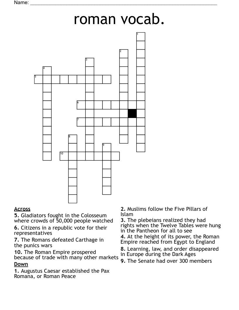 roman vocab. Crossword