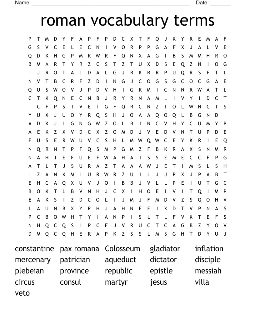 roman vocabulary terms Word Search