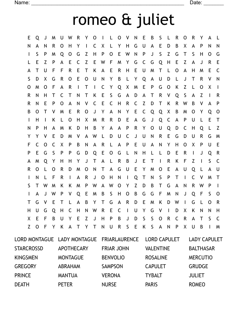 romeo & juliet Word Search