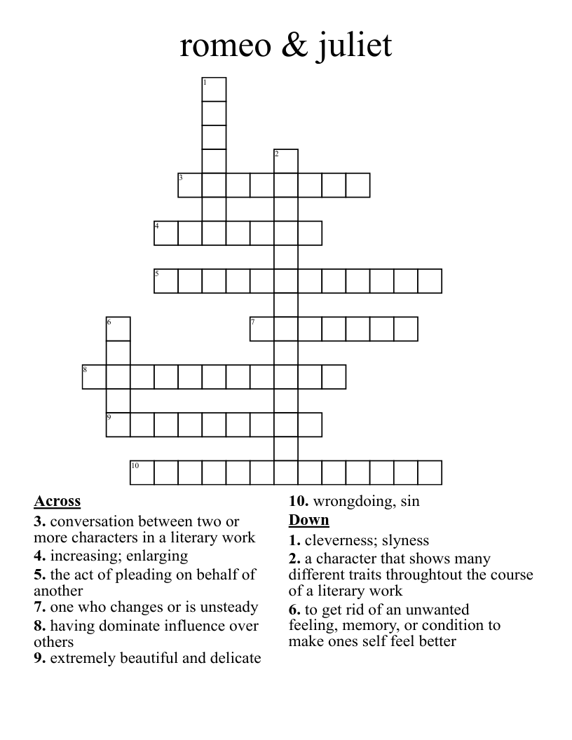 romeo & juliet  Crossword