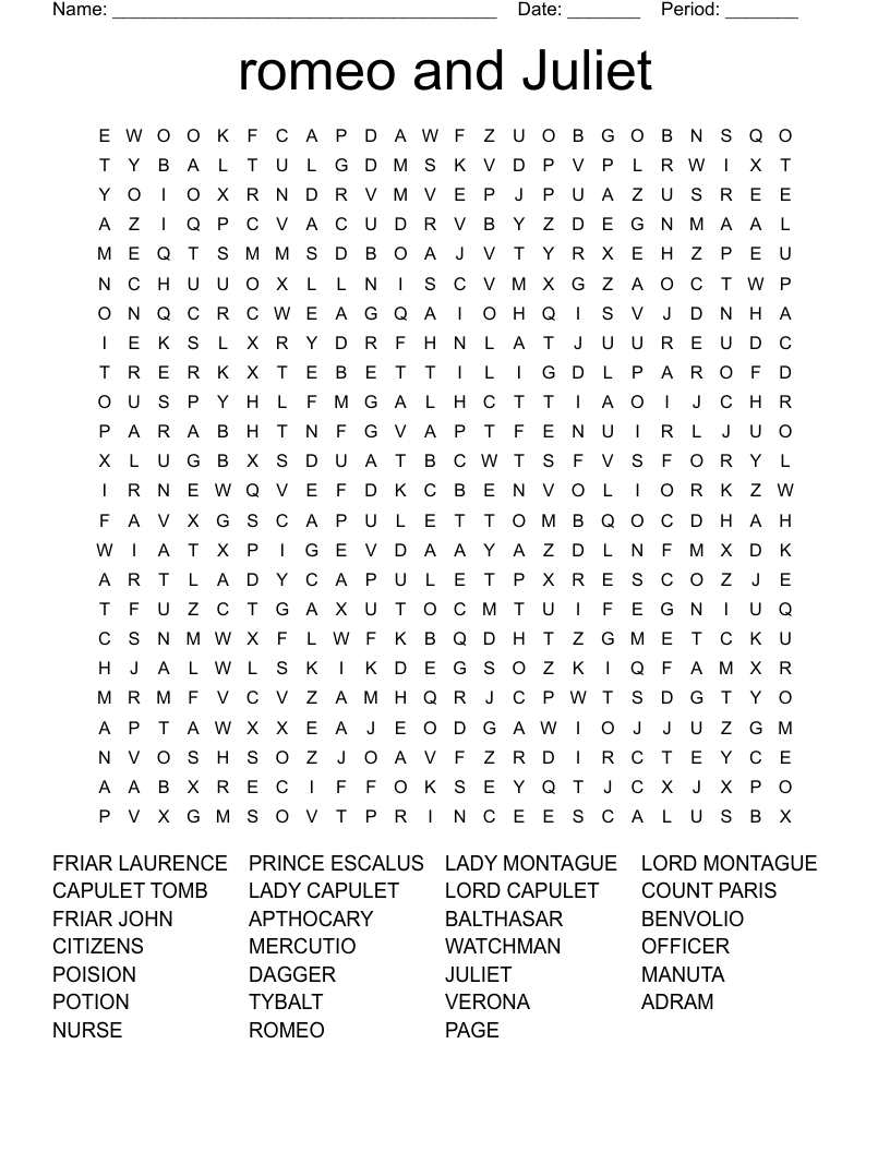 romeo and Juliet Word Search