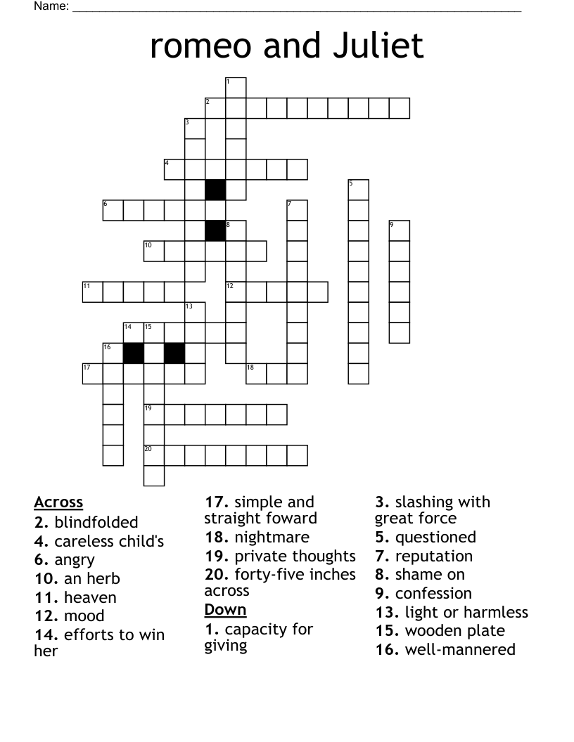 romeo and Juliet Crossword
