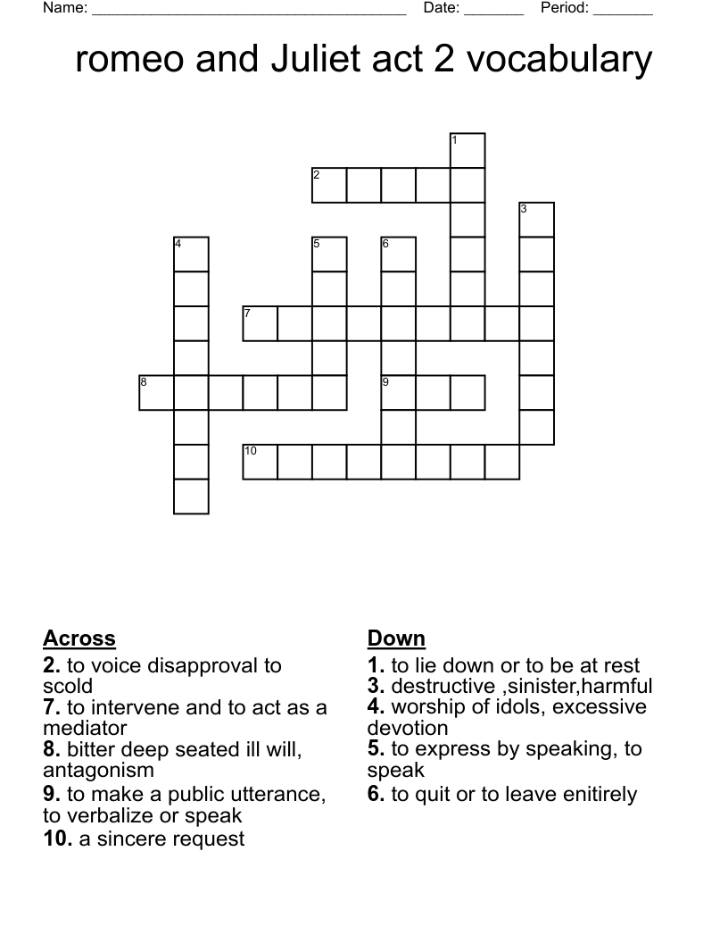 romeo and Juliet act 2 vocabulary Crossword