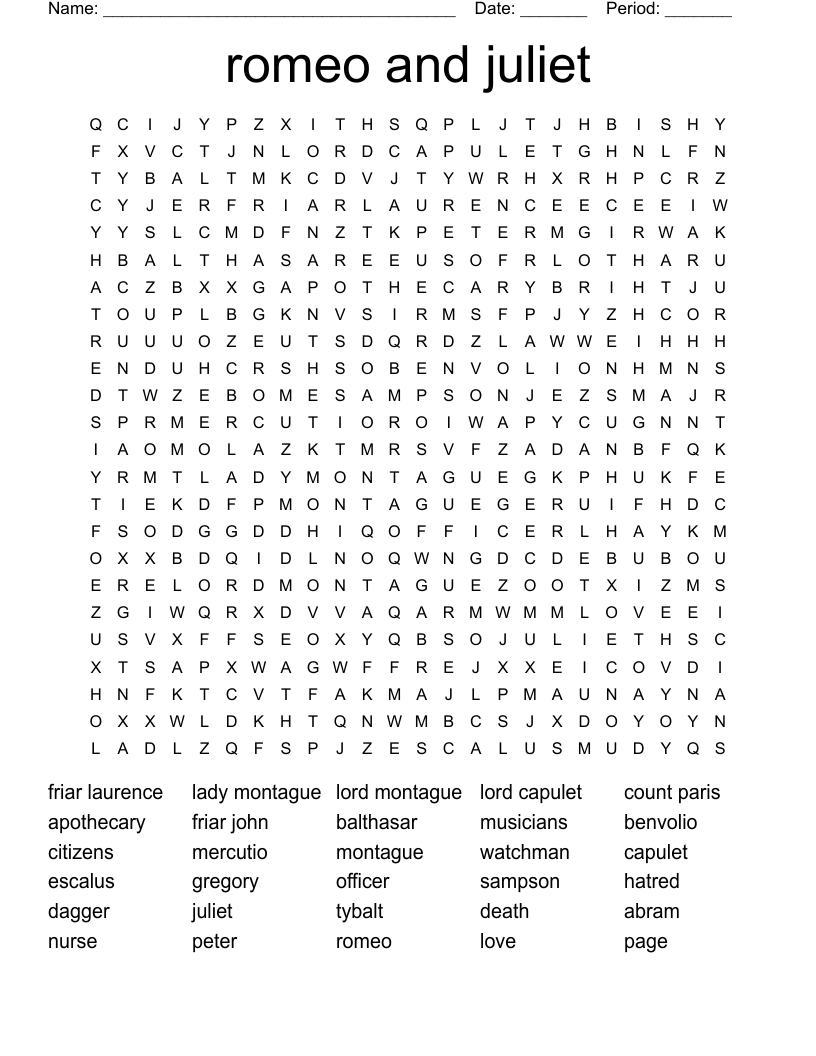 romeo and juliet Word Search