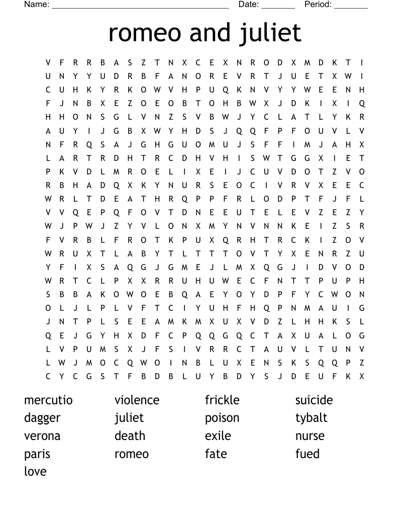 romeo and juliet Word Search