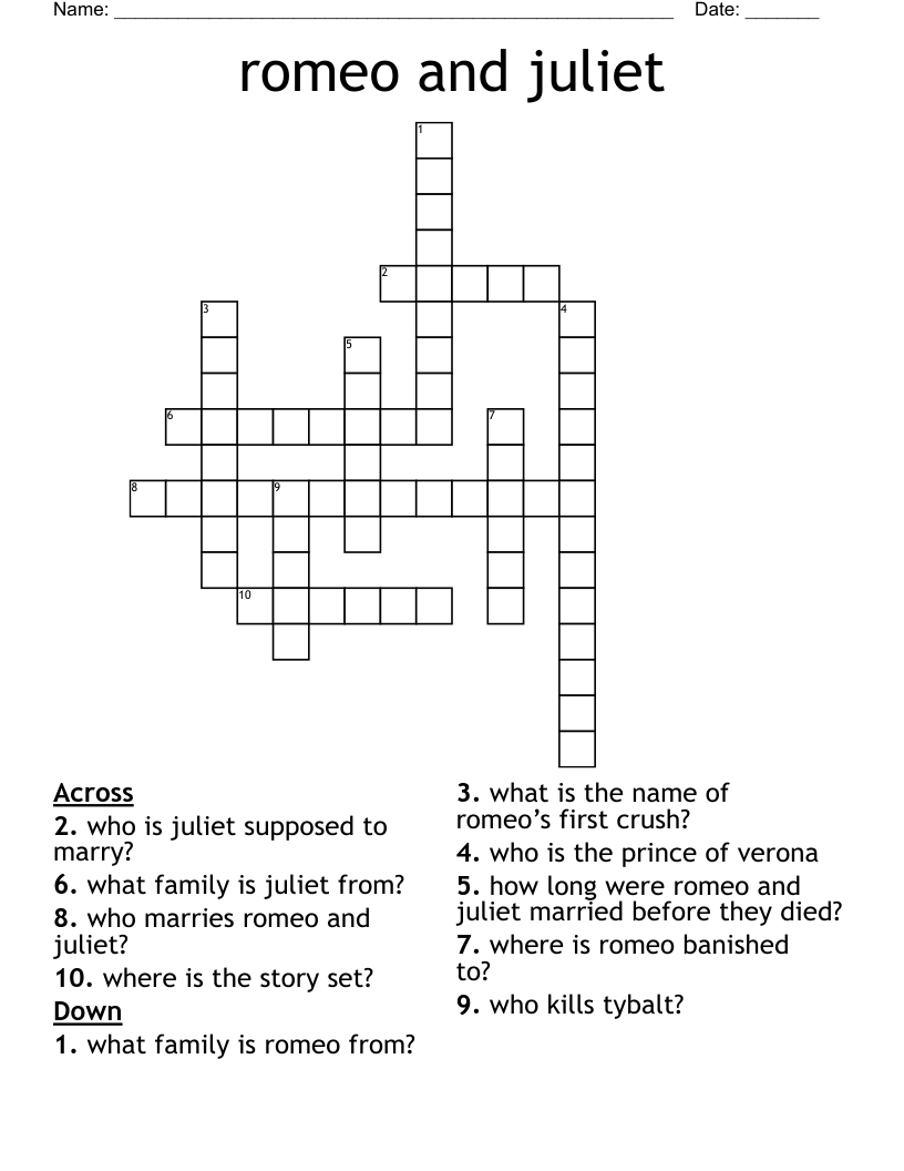 romeo and juliet Crossword