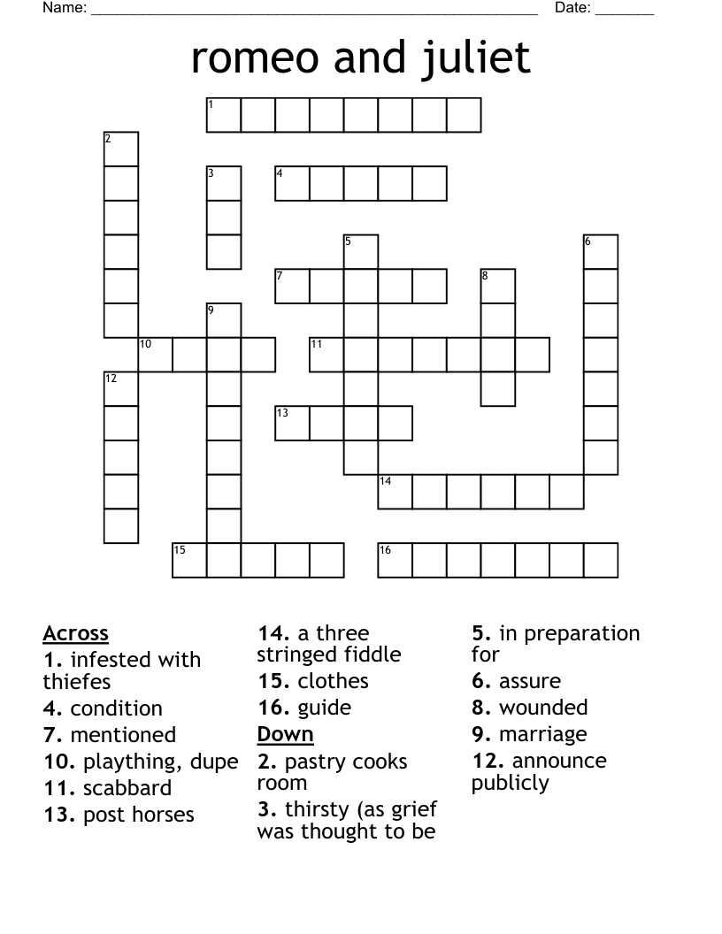 romeo and juliet Crossword