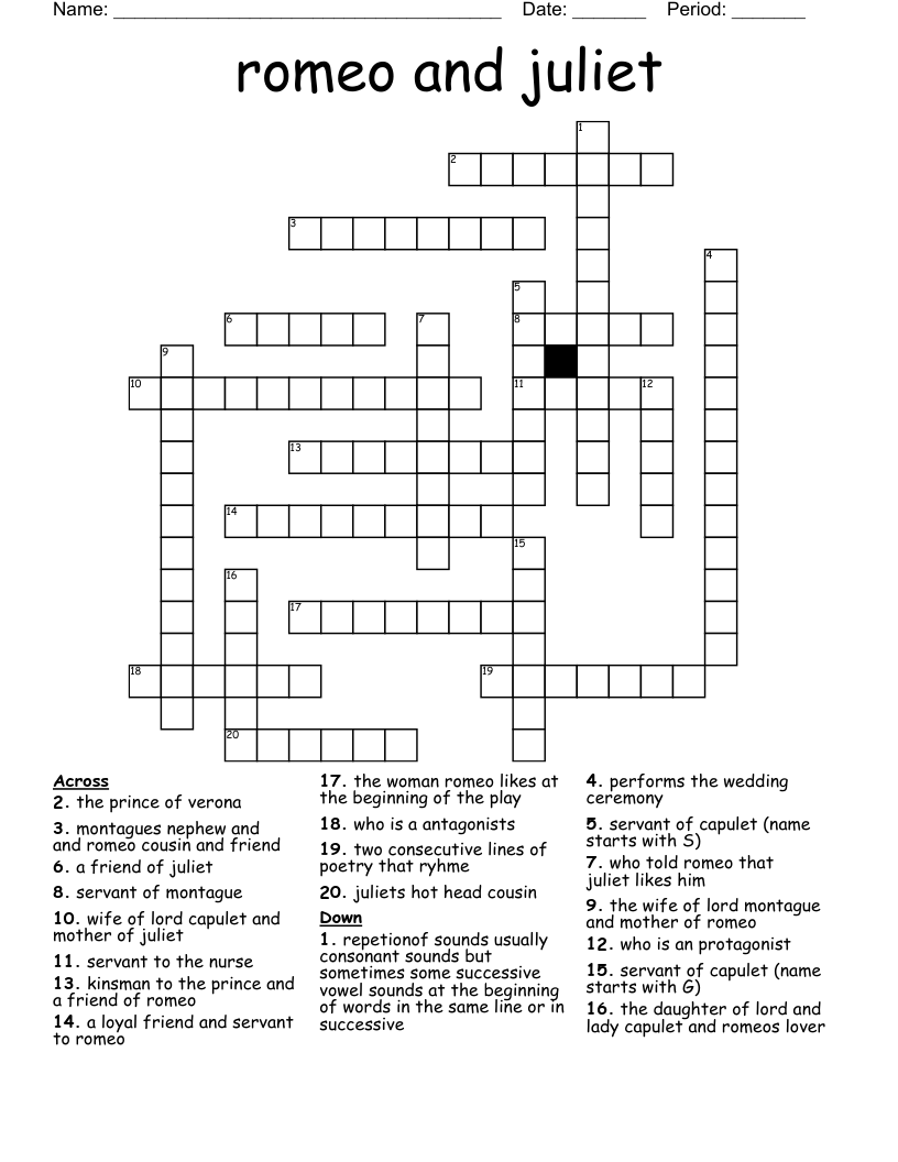 romeo and juliet Crossword