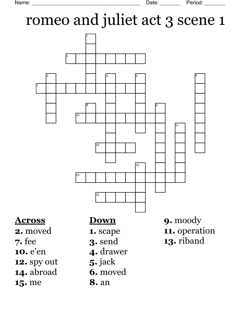 romeo and juliet act 3 scene 1 Crossword