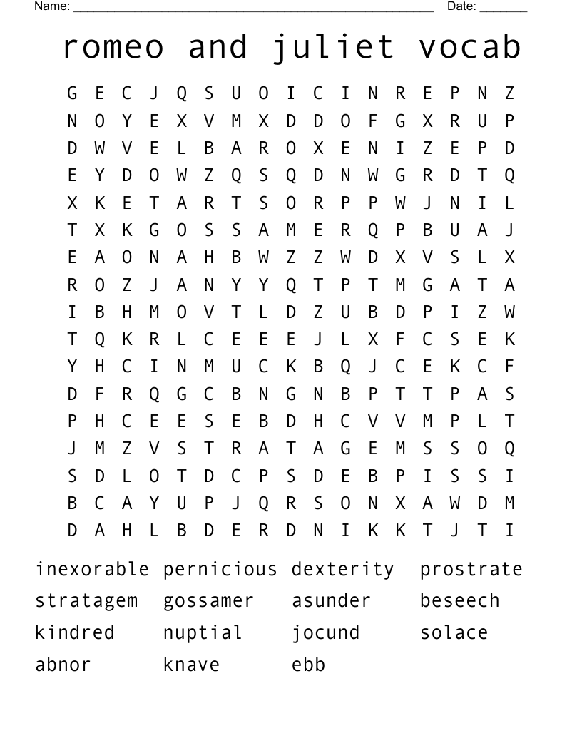 romeo and juliet vocab Word Search