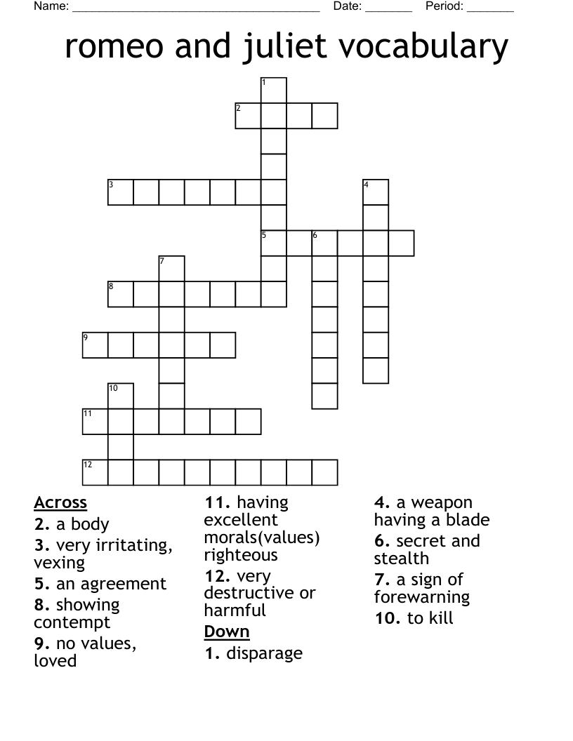 romeo and juliet vocabulary  Crossword