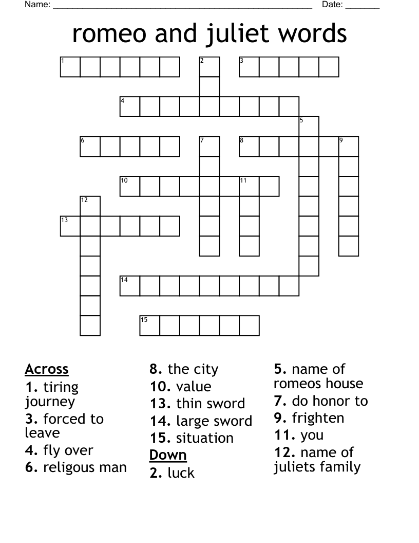 romeo and juliet words Crossword