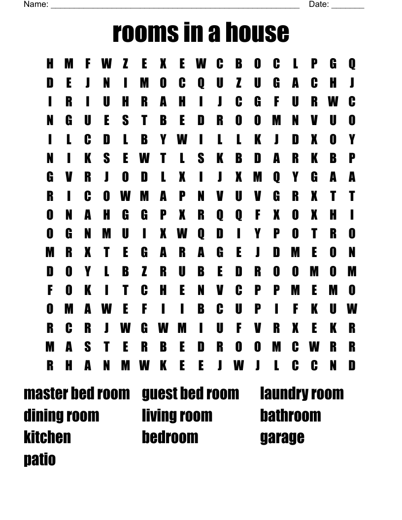 rooms in a house Word Search