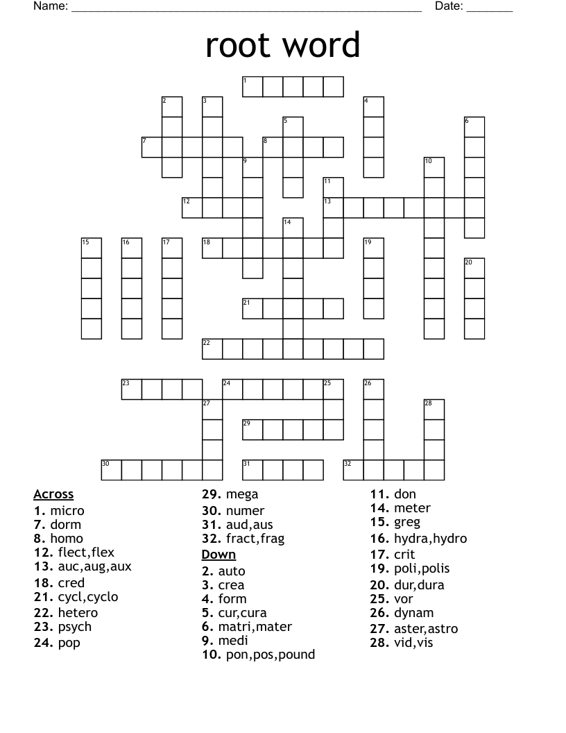root word Crossword
