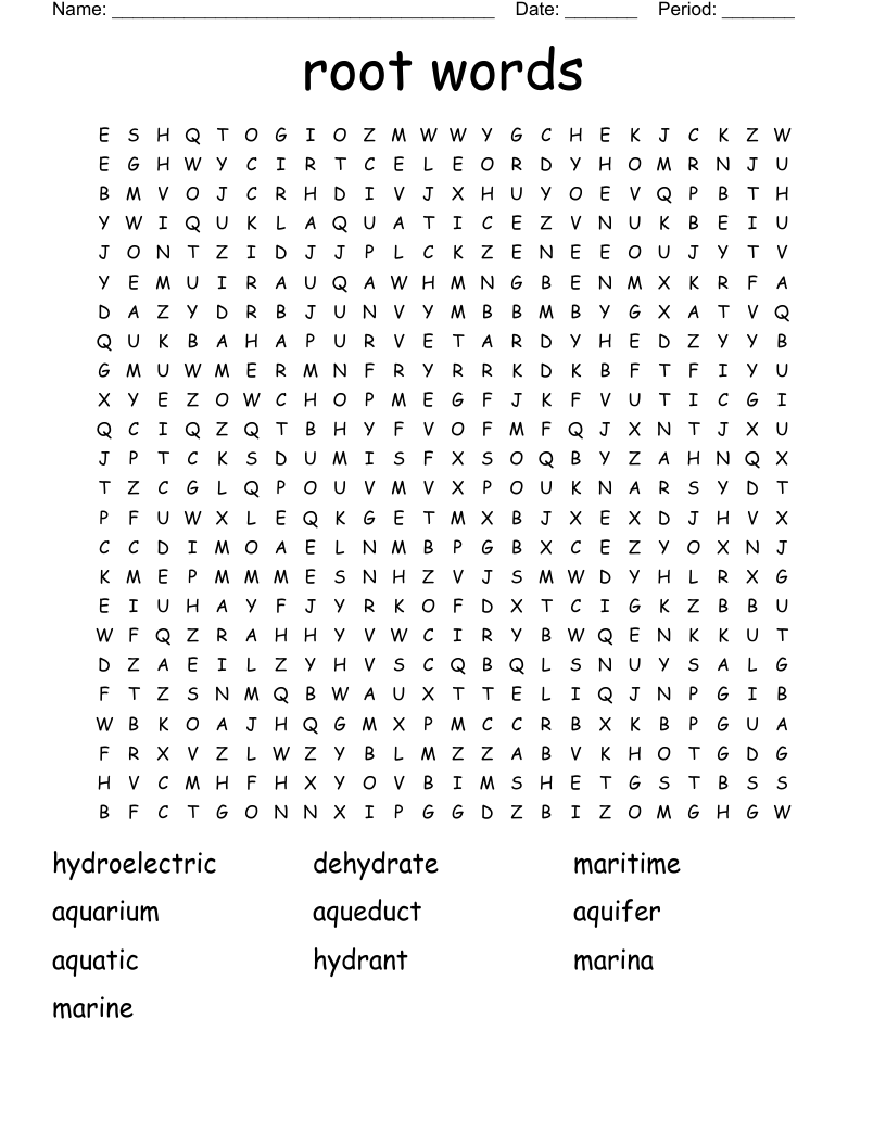 root words Word Search
