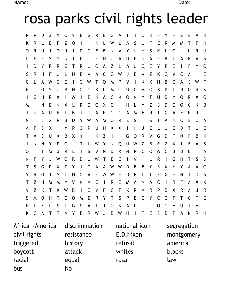 rosa parks civil rights leader Word Search