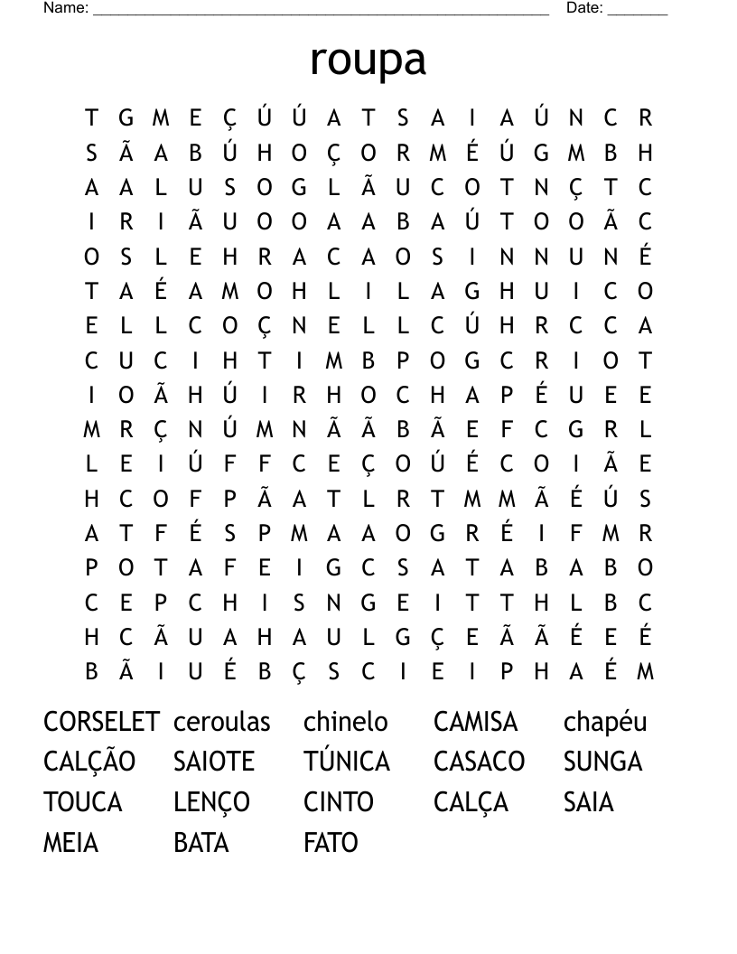 roupa Word Search