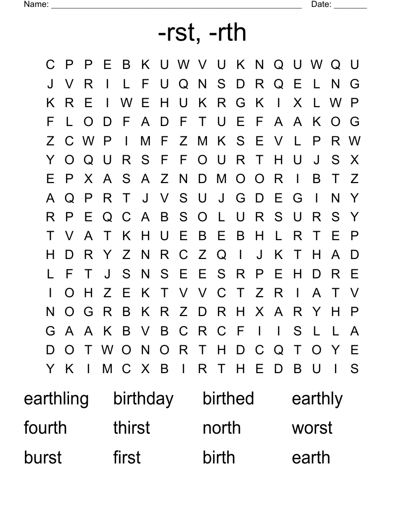 -rst, -rth Word Search
