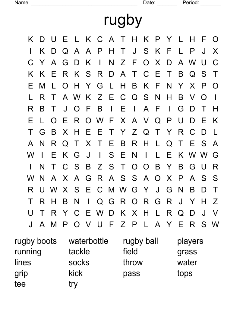 rugby Word Search
