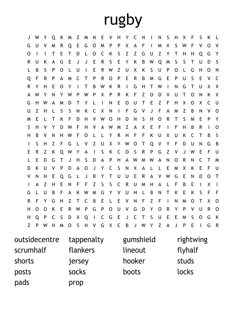 rugby  Word Search