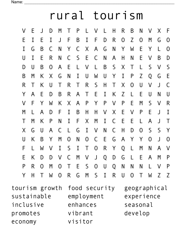 rural tourism Word Search