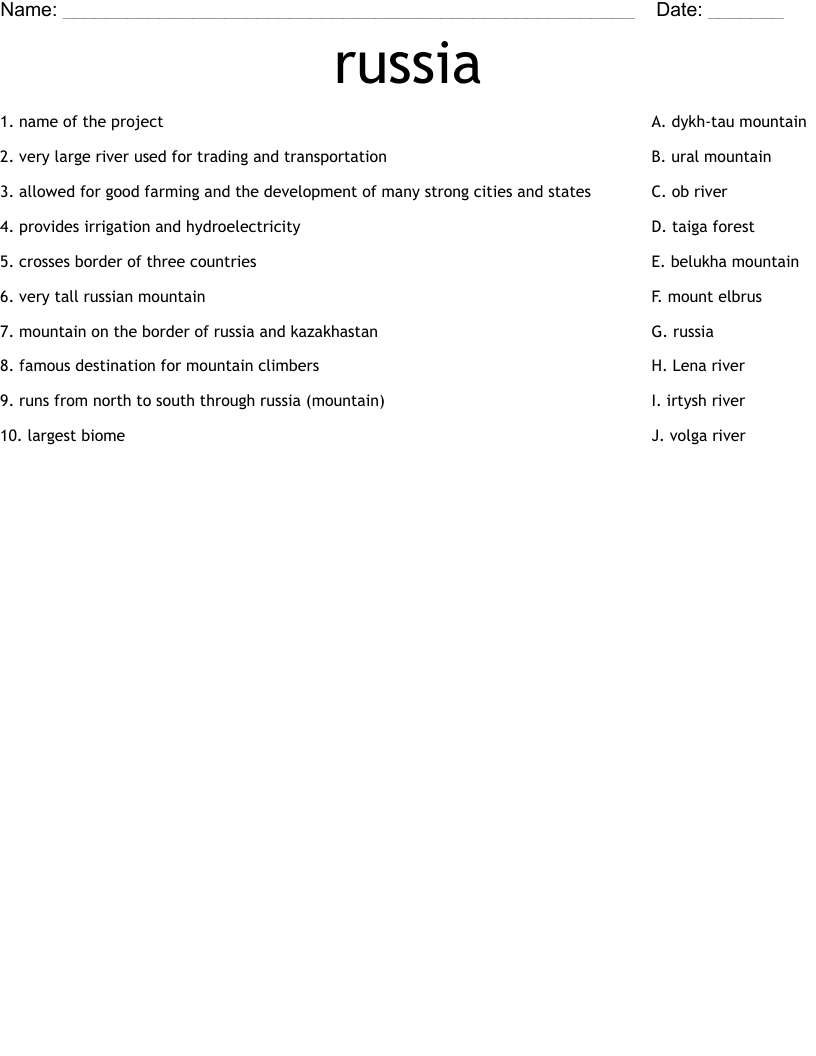 russia Worksheet