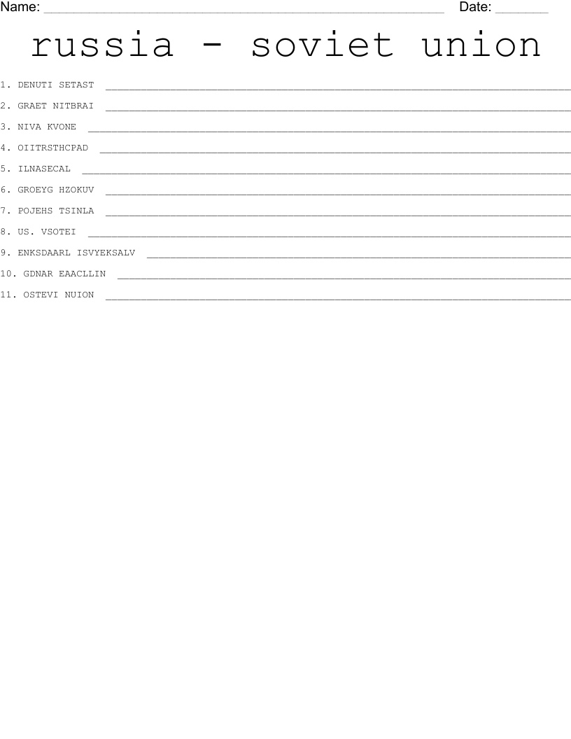 russia - soviet union Word Scramble