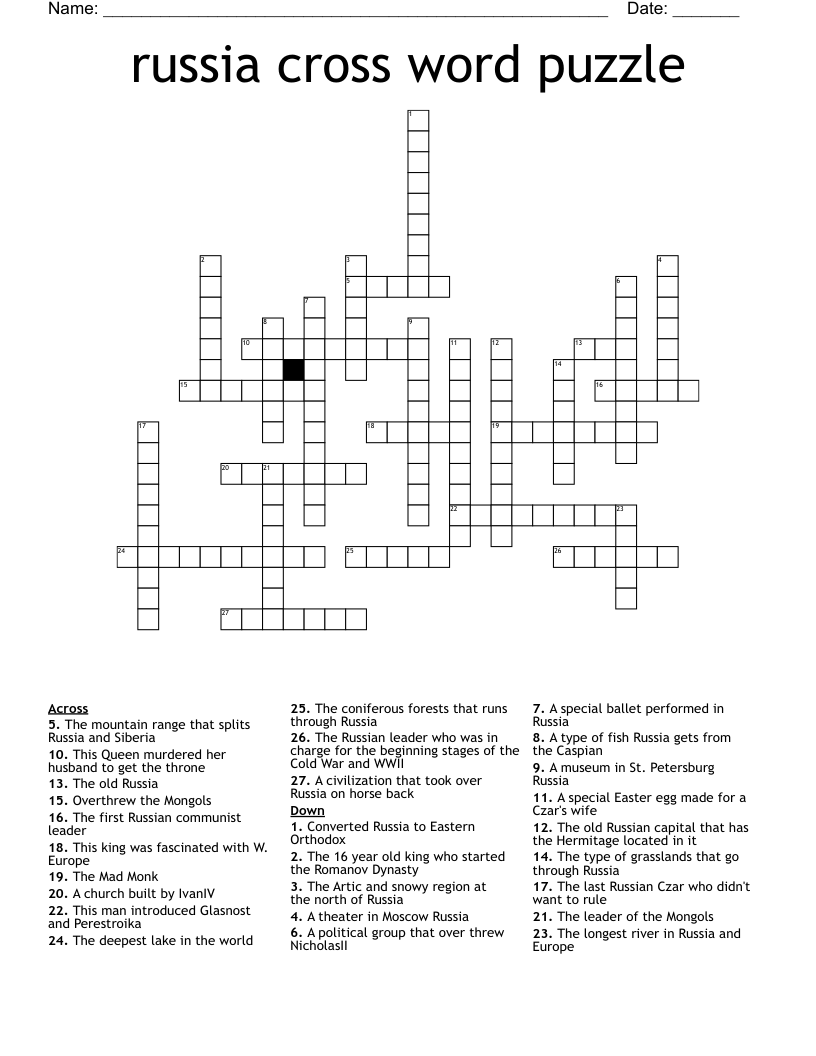 russia cross word puzzle 