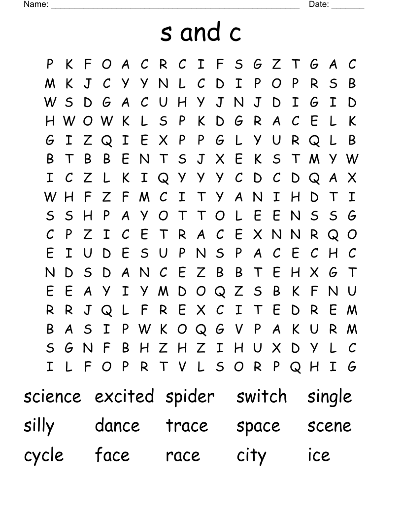 s and c Word Search
