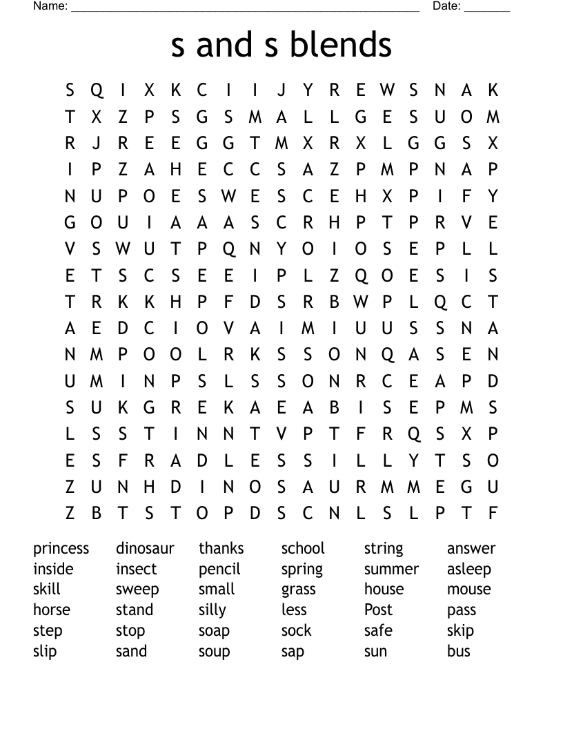 s and s blends Word Search
