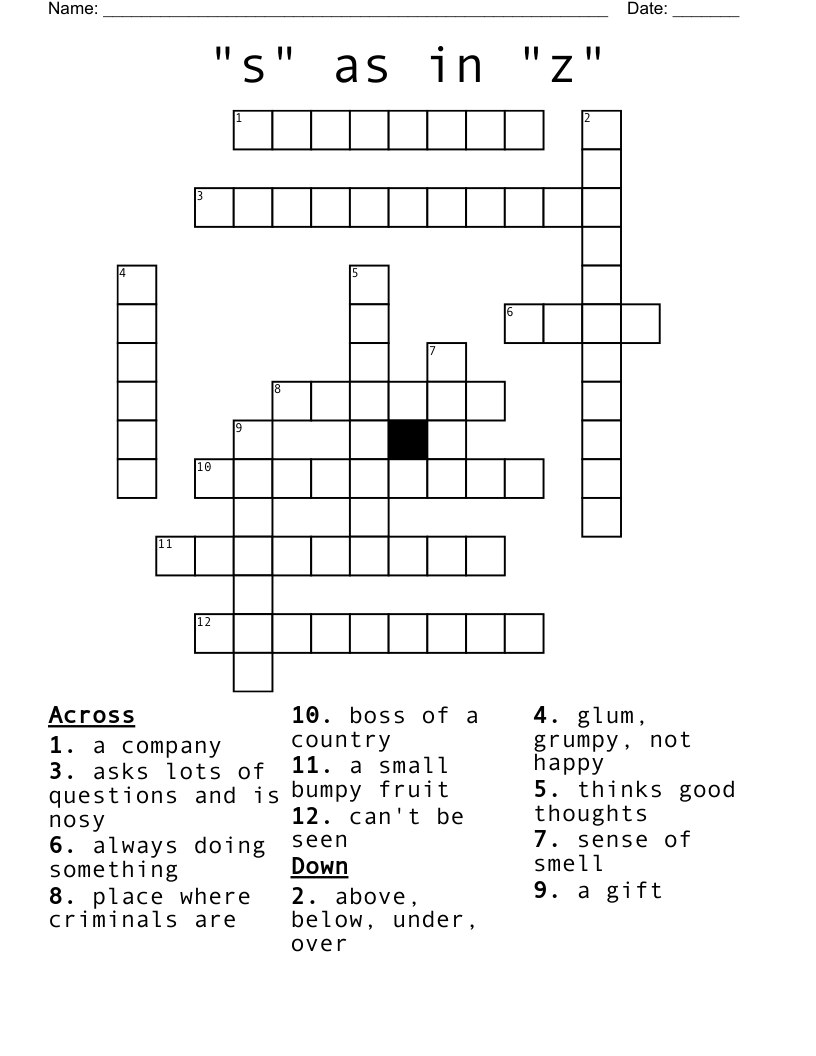 "s" as in  "z" Crossword