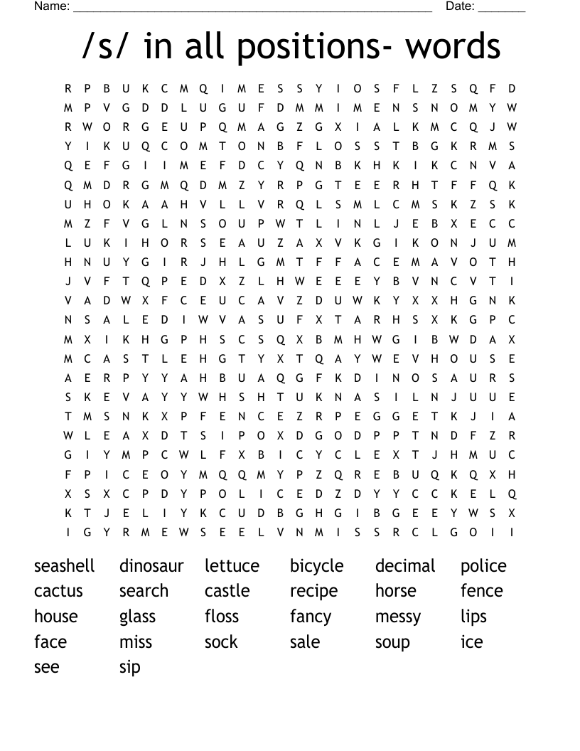 /s/ in all positions- words Word Search