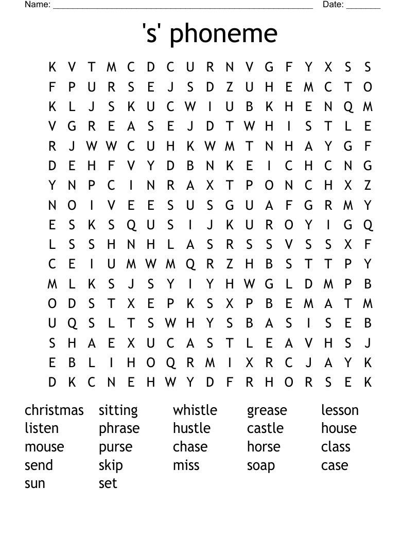 's' phoneme Word Search