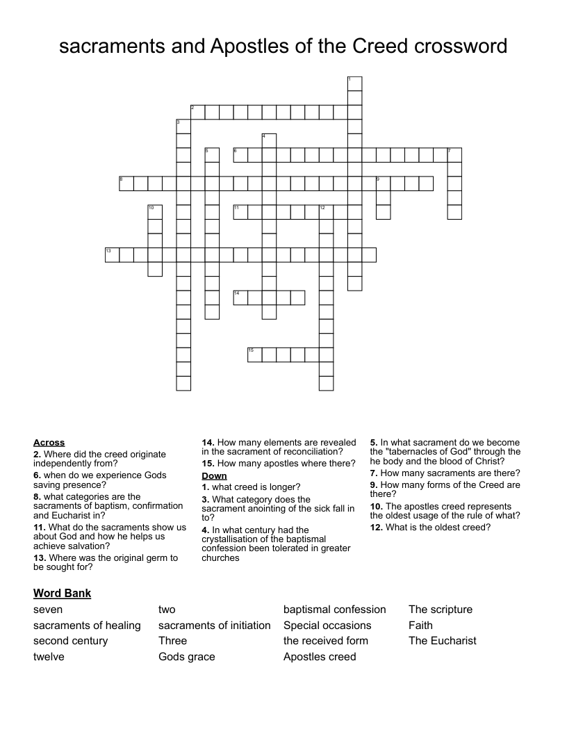 sacraments and Apostles of the Creed crossword