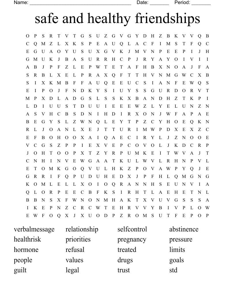 safe and healthy friendships  Word Search