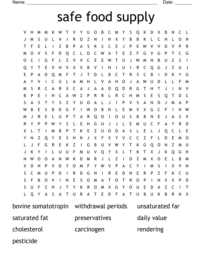 safe food supply Word Search