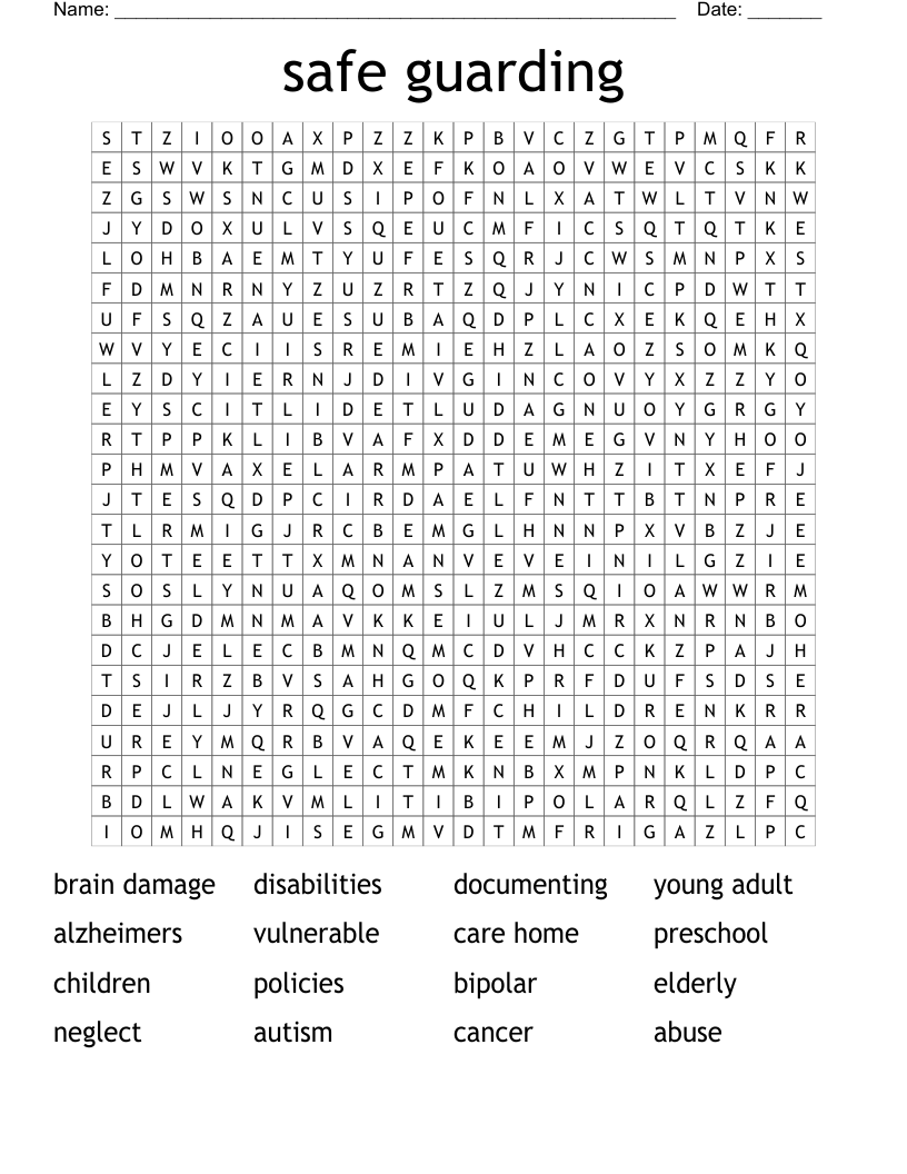 safe guarding  Word Search