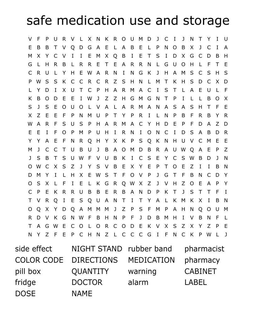 safe medication use and storage Word Search