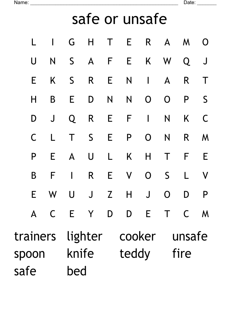 safe or unsafe  Word Search