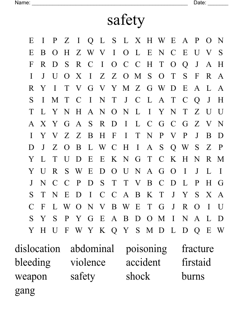 safety Word Search