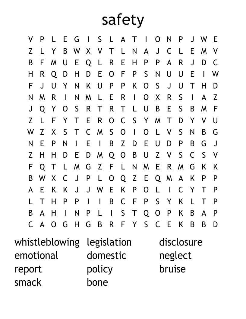 safety Word Search