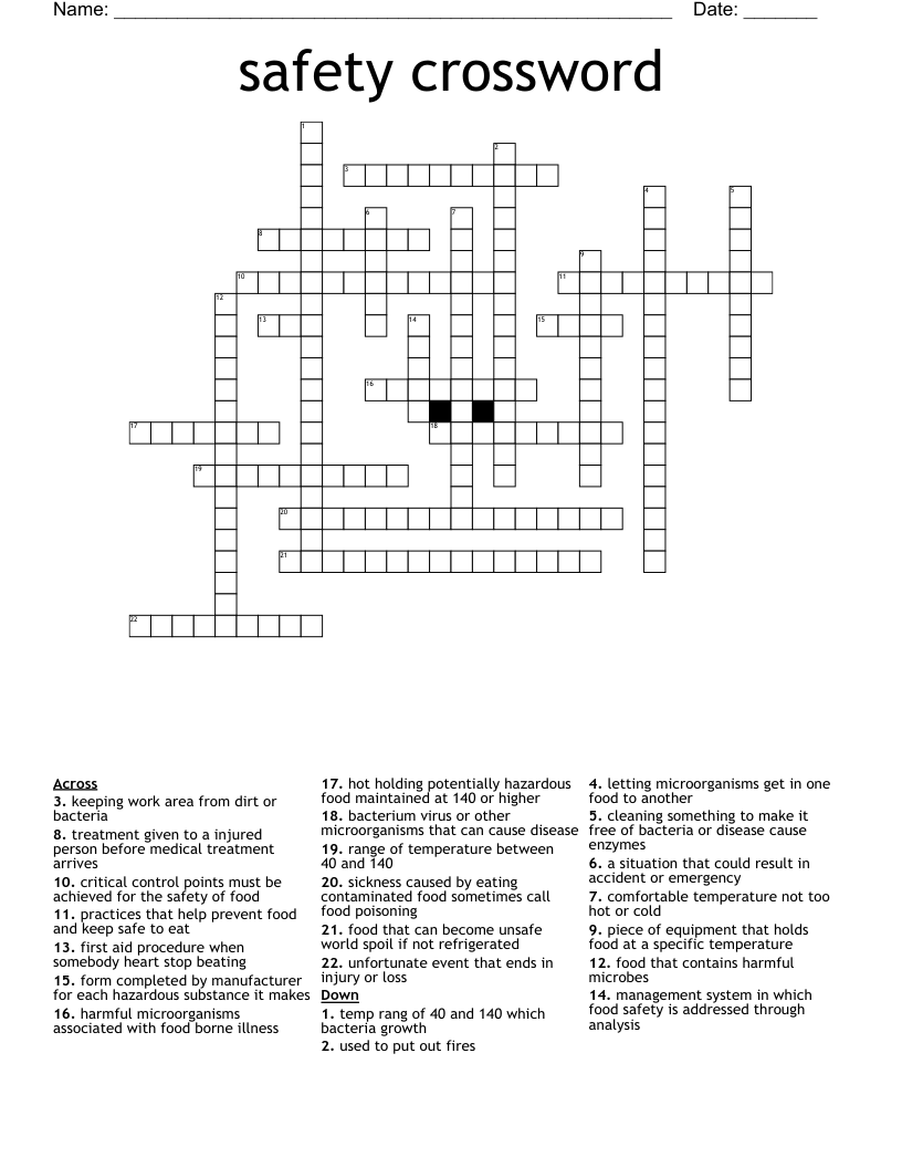 safety crossword 