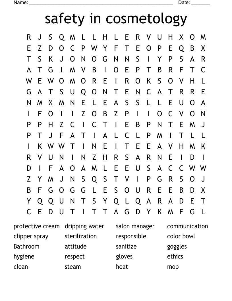 safety in cosmetology Word Search