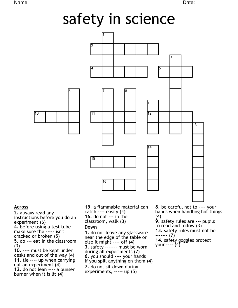 safety in science Crossword