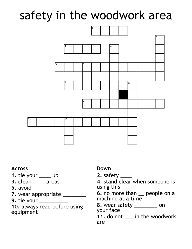 safety in the woodwork area Crossword