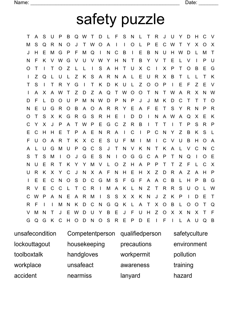safety puzzle Word Search